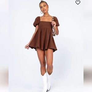 Princess Polly Lorna Gauze Romper Brown Size 2